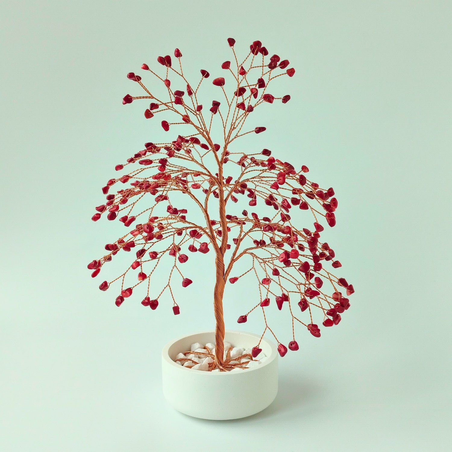 Handmade 280 coral copper large tree with white ceramic bowl – front view showing full shape and design