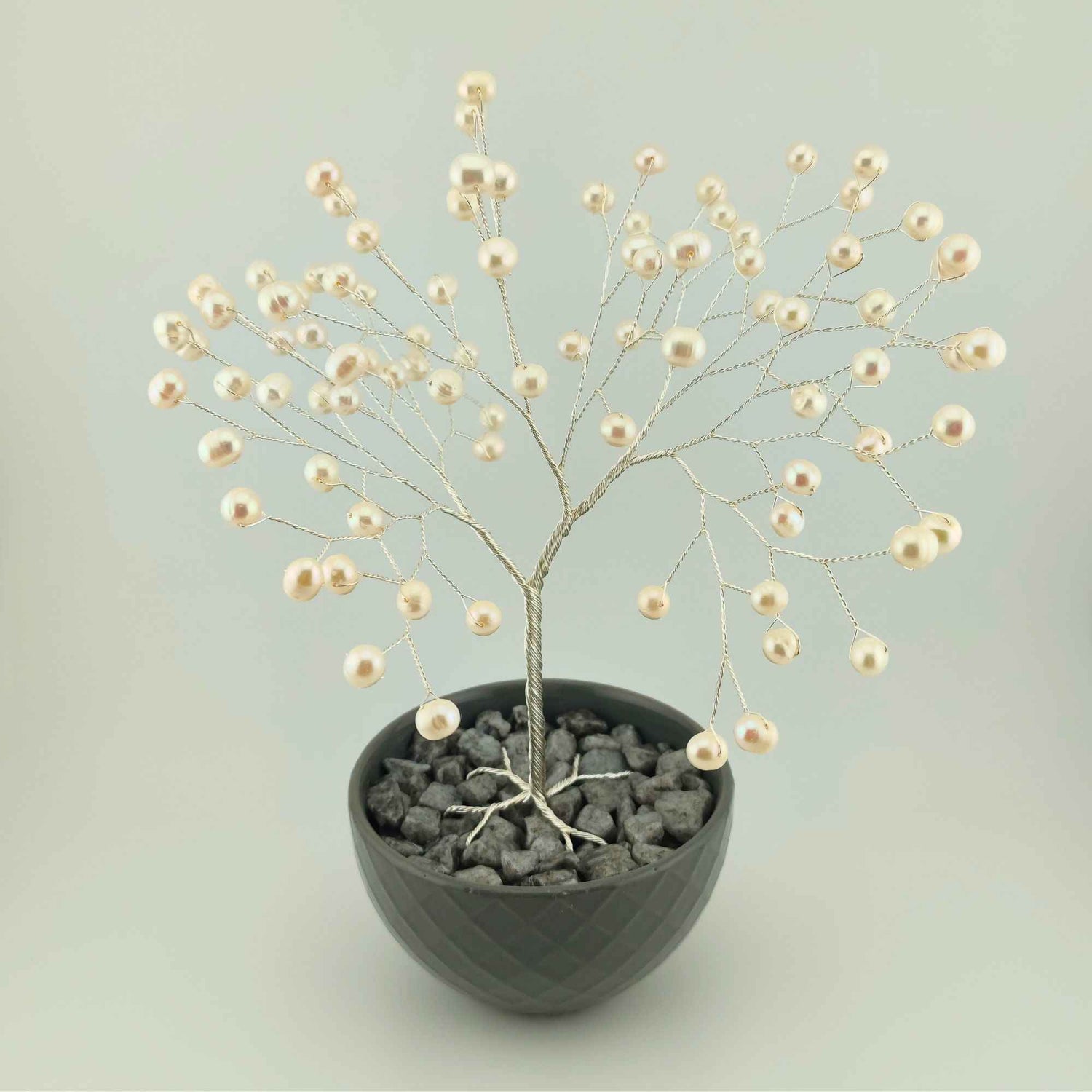 White Pearl Silver Wire Tree – Anniversary Gift for Parents | Wedding Gift for Couples | Handmade Tree of Life Home Décor