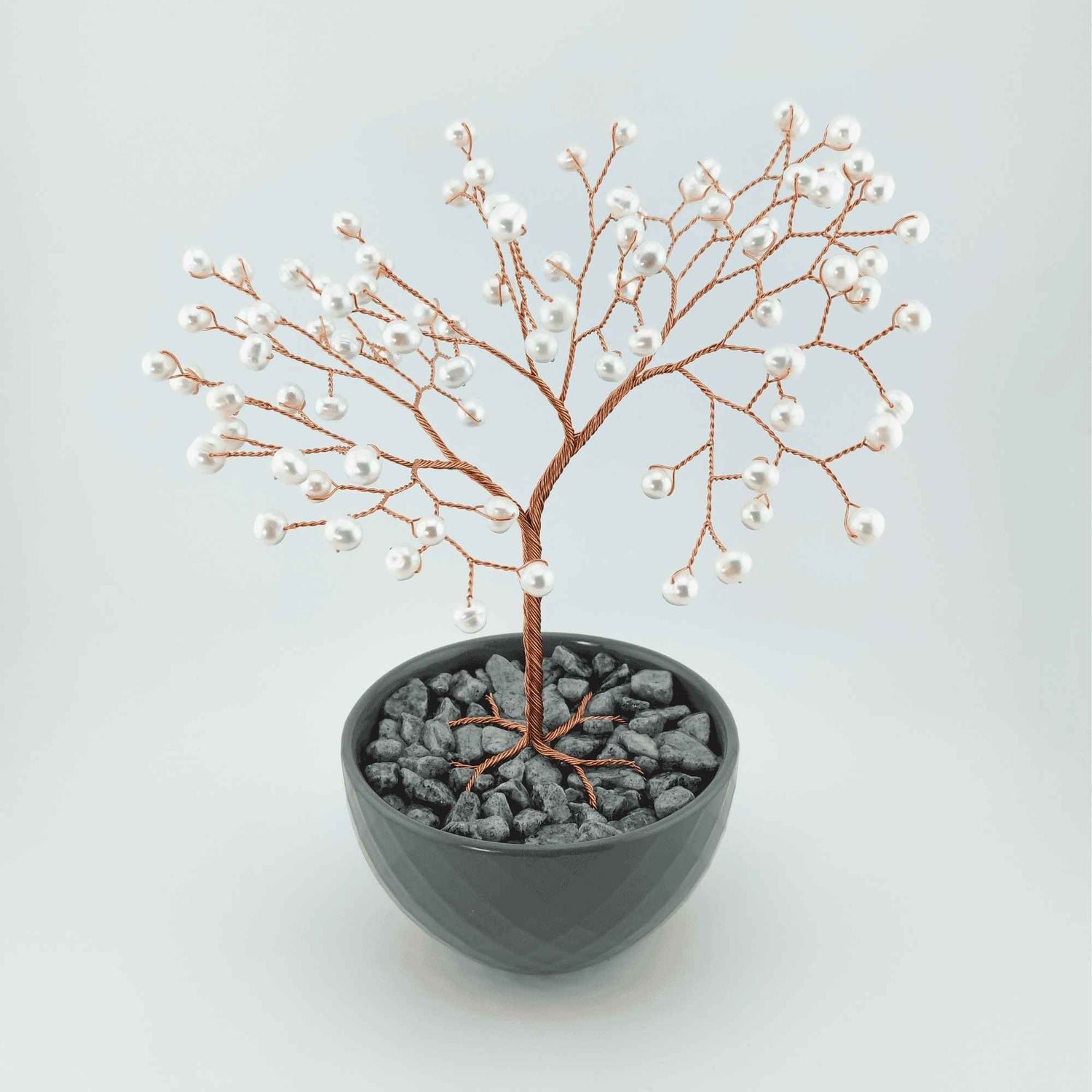 White Pearl Copper Wire Tree – 30th Wedding Anniversary Gift | Engagement Present for Couples | Handmade Tree of Life Home Decor