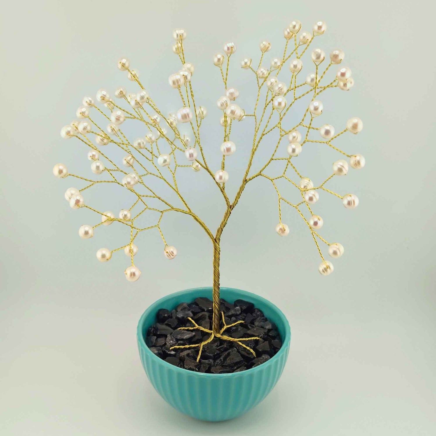 Goudverzilverde Draadboom met Parels – 50-jarig Jubileumcadeau | Gouden Bruiloft Sculptuur | Handgemaakt Cadeau voor Ouders & Grootouders