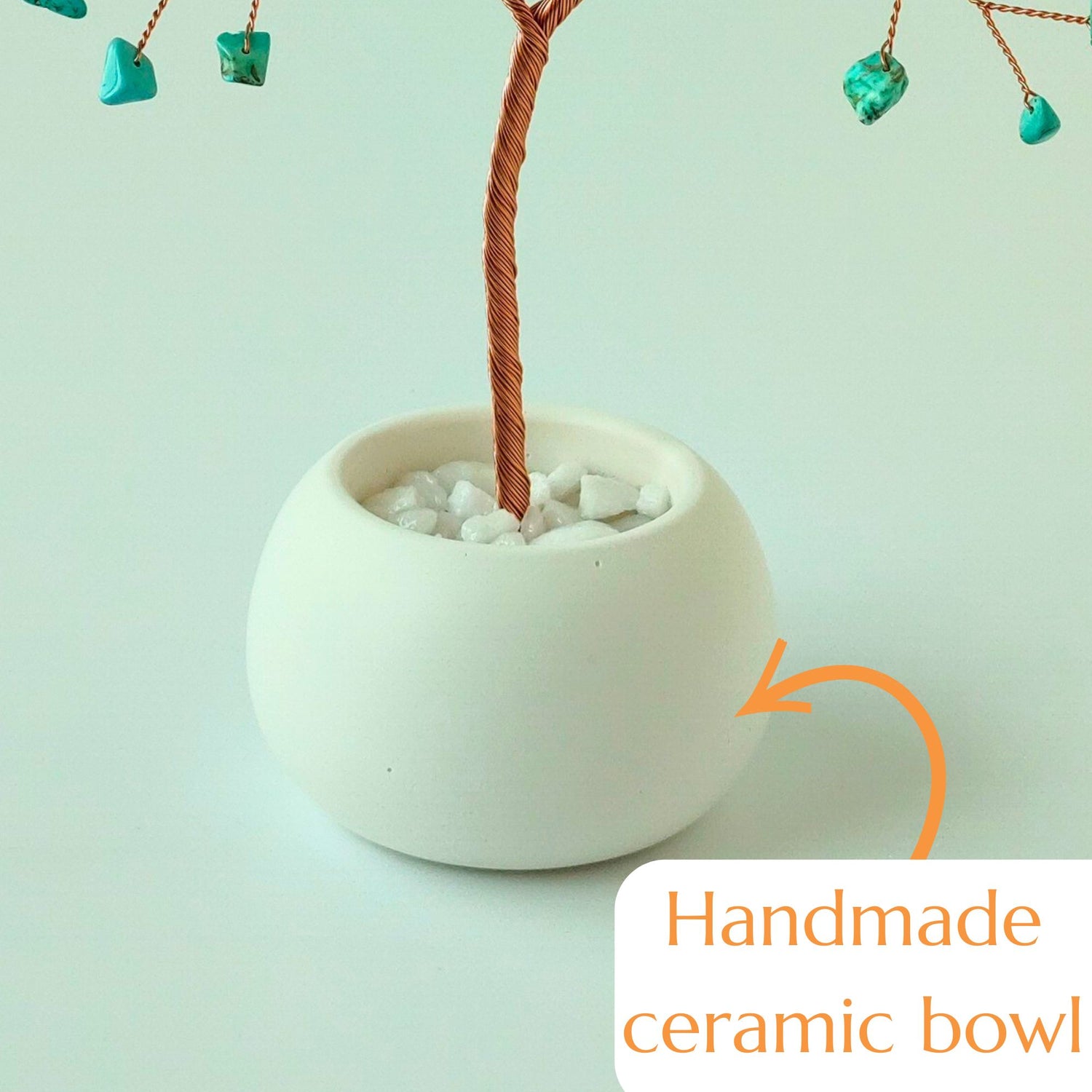Türkisfarbener Kupferbaum in Keramikschale | Dezember Geburtsstein Geschenk | Handgefertigte Drahtkunst für Sie