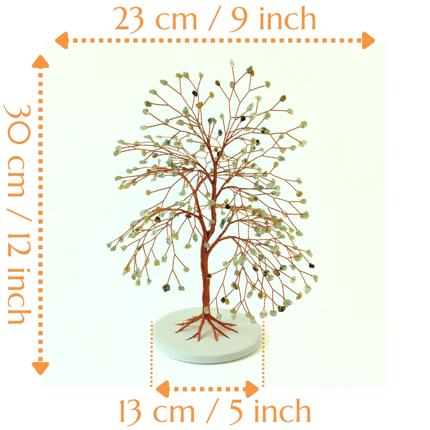 Decorative tree with measurements on a white background