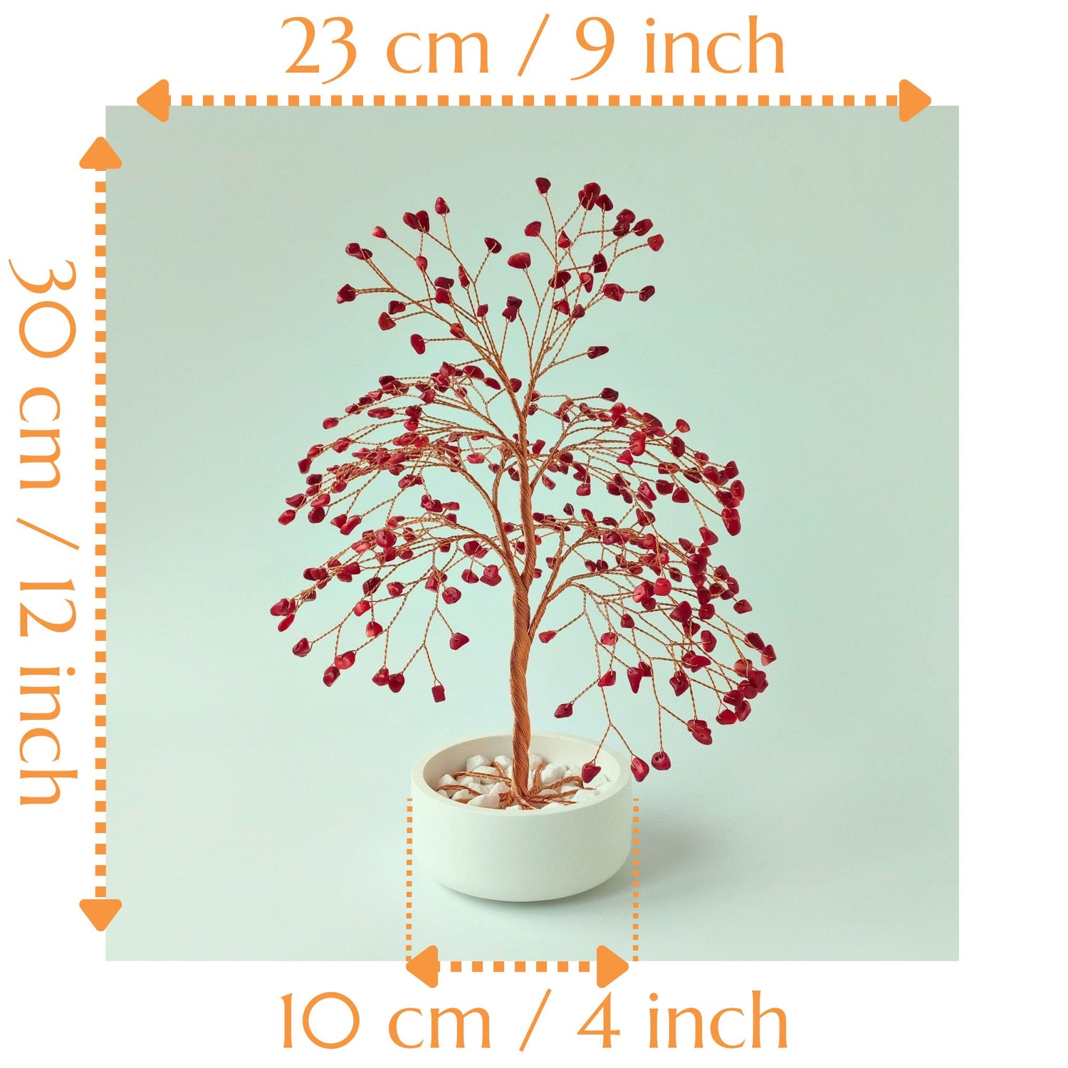 Dimensions of handmade coral gemstone large copper tree – height 12 inch and width 9 inch