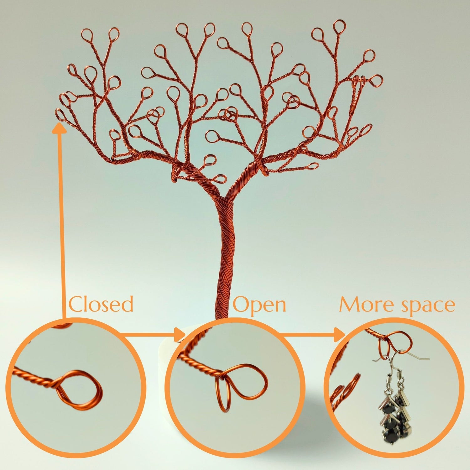 Flexible copper branches with double loops for hanging multiple pieces