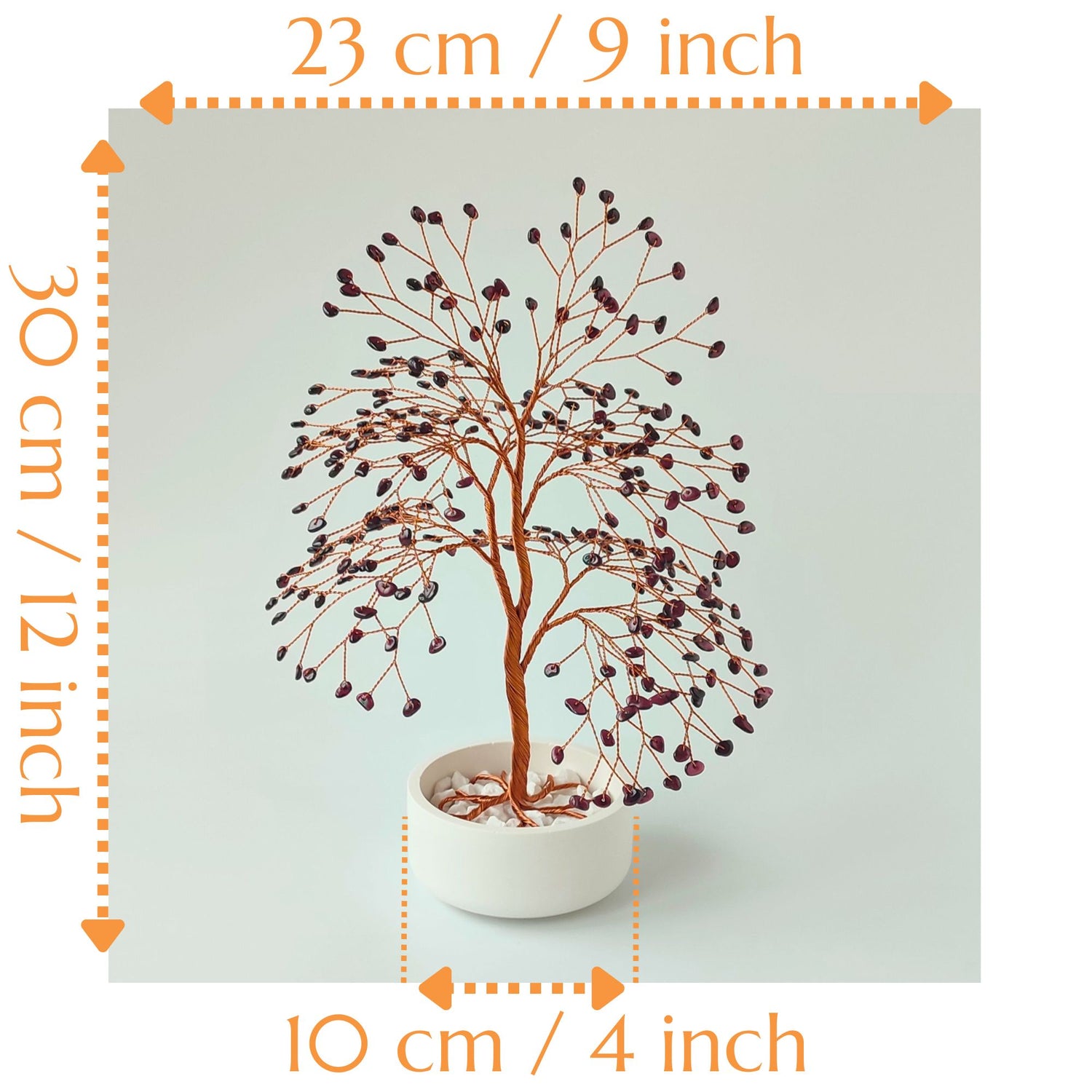 Dimensions of handmade garnet gemstone large copper tree – height 12 inch and width 9 inch