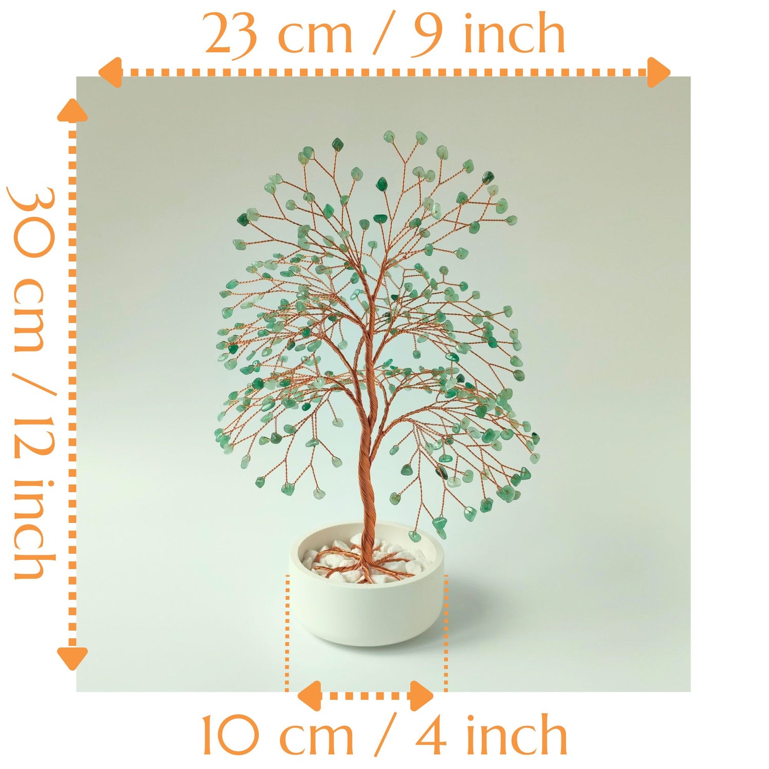 Dimensions of handmade green aventurine gemstone large copper tree – height 12 inch and width 9 inch