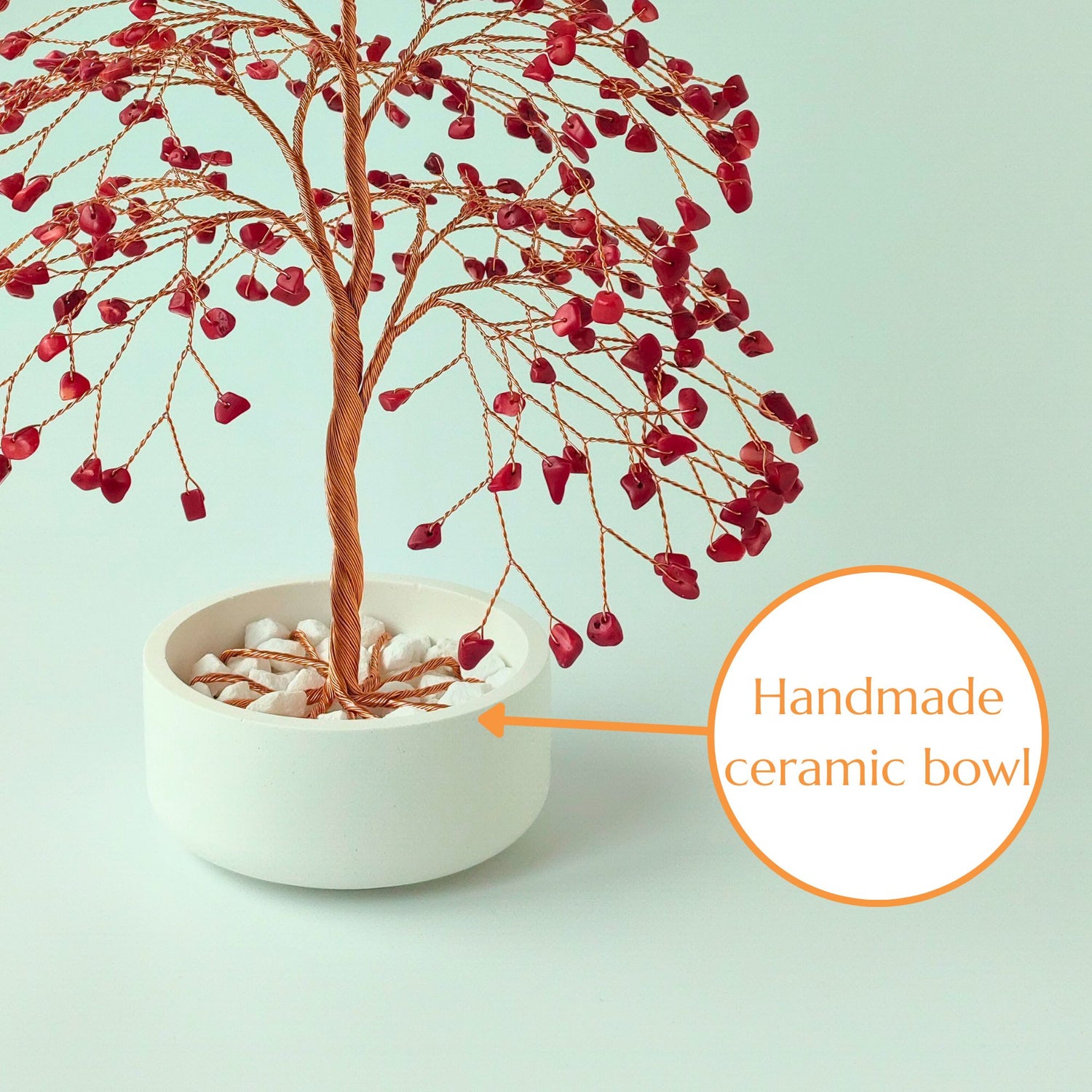 Glossy handmade ceramic bowl – white base for copper and coral large tree sculpture