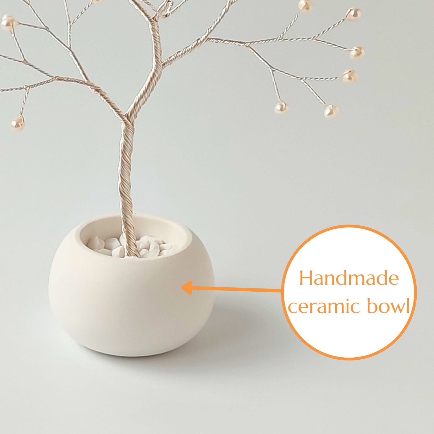 Glossy handmade ceramic bowl – white base for silver and pearl small tree sculpture