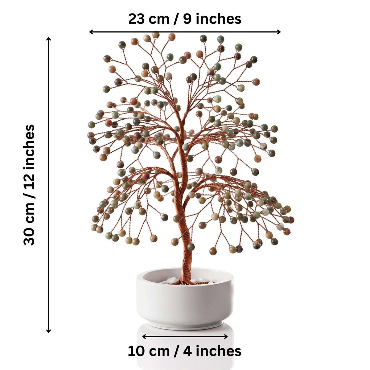 Size guide: large copper tree about 30 cm (12 in) tall and 23 cm (9 in) wide, bowl about 10 cm (4 in)