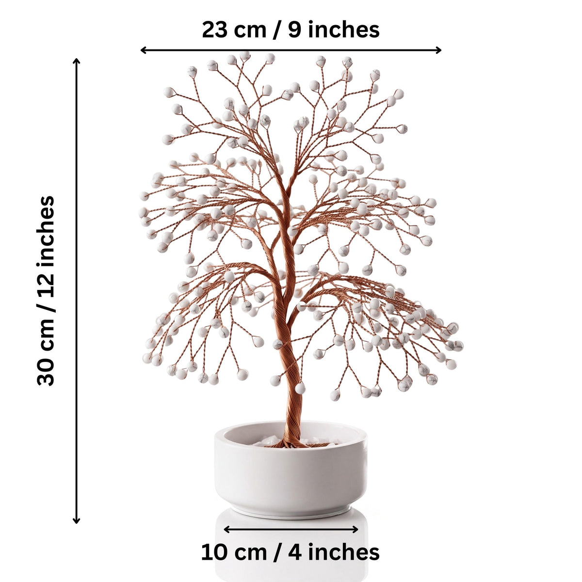 Size guide: large copper tree about 30 cm (12 in) tall and 23 cm (9 in) wide, bowl about 10 cm (4 in)