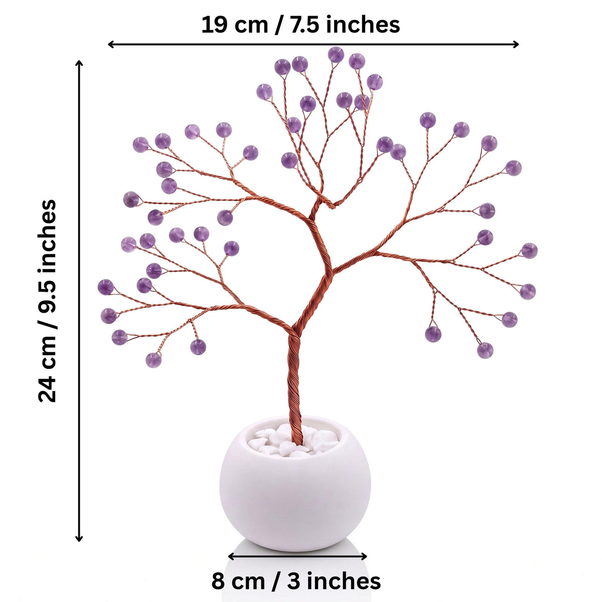 Size guide: copper tree about 24 cm (9.5 in) tall and 19 cm (7.5 in) wide, bowl about 8 cm (3 in)