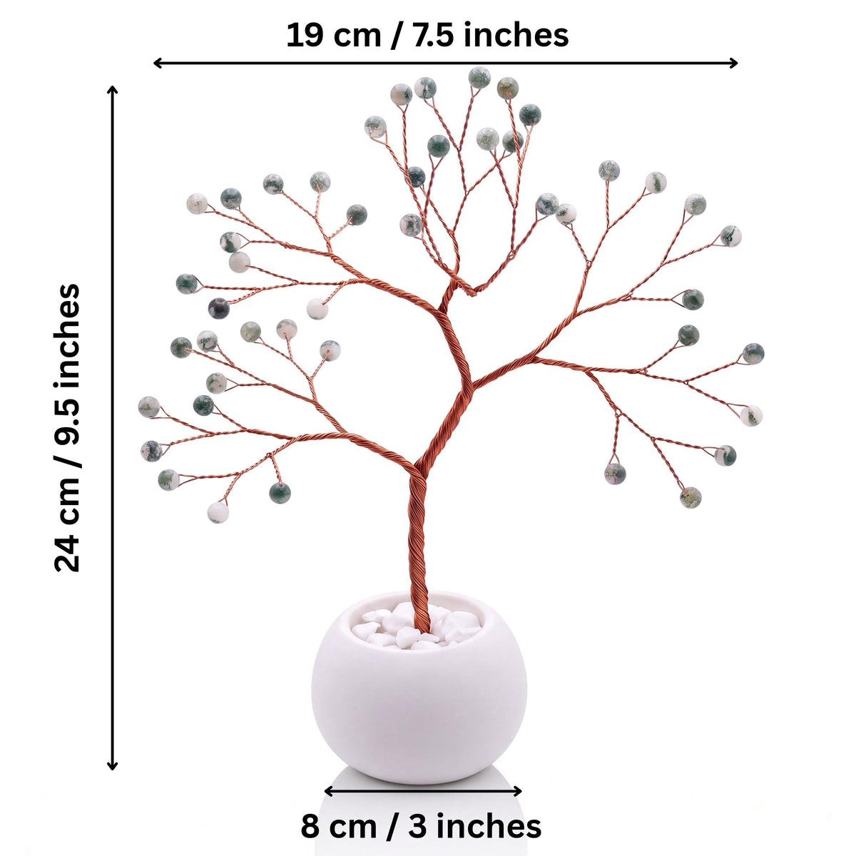 Size guide: copper tree about 24 cm (9.5 in) tall and 19 cm (7.5 in) wide, bowl about 8 cm (3 in)