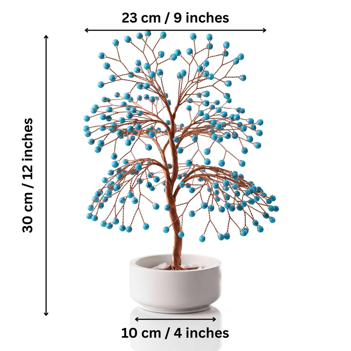 Size guide: large copper tree about 30 cm (12 in) tall and 23 cm (9 in) wide, bowl about 10 cm (4 in)