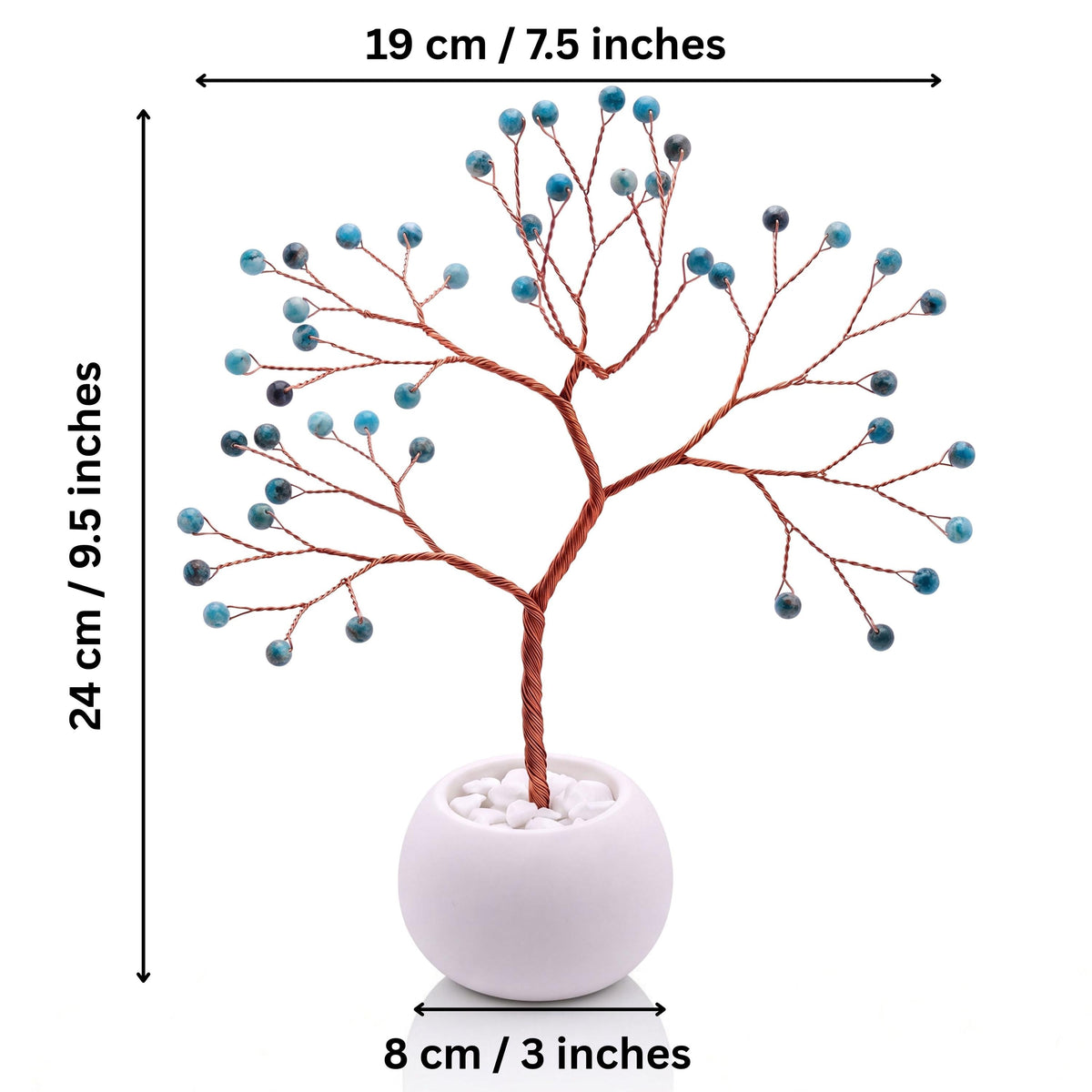 Size guide: copper tree about 24 cm (9.5 in) tall and 19 cm (7.5 in) wide, bowl about 8 cm (3 in)