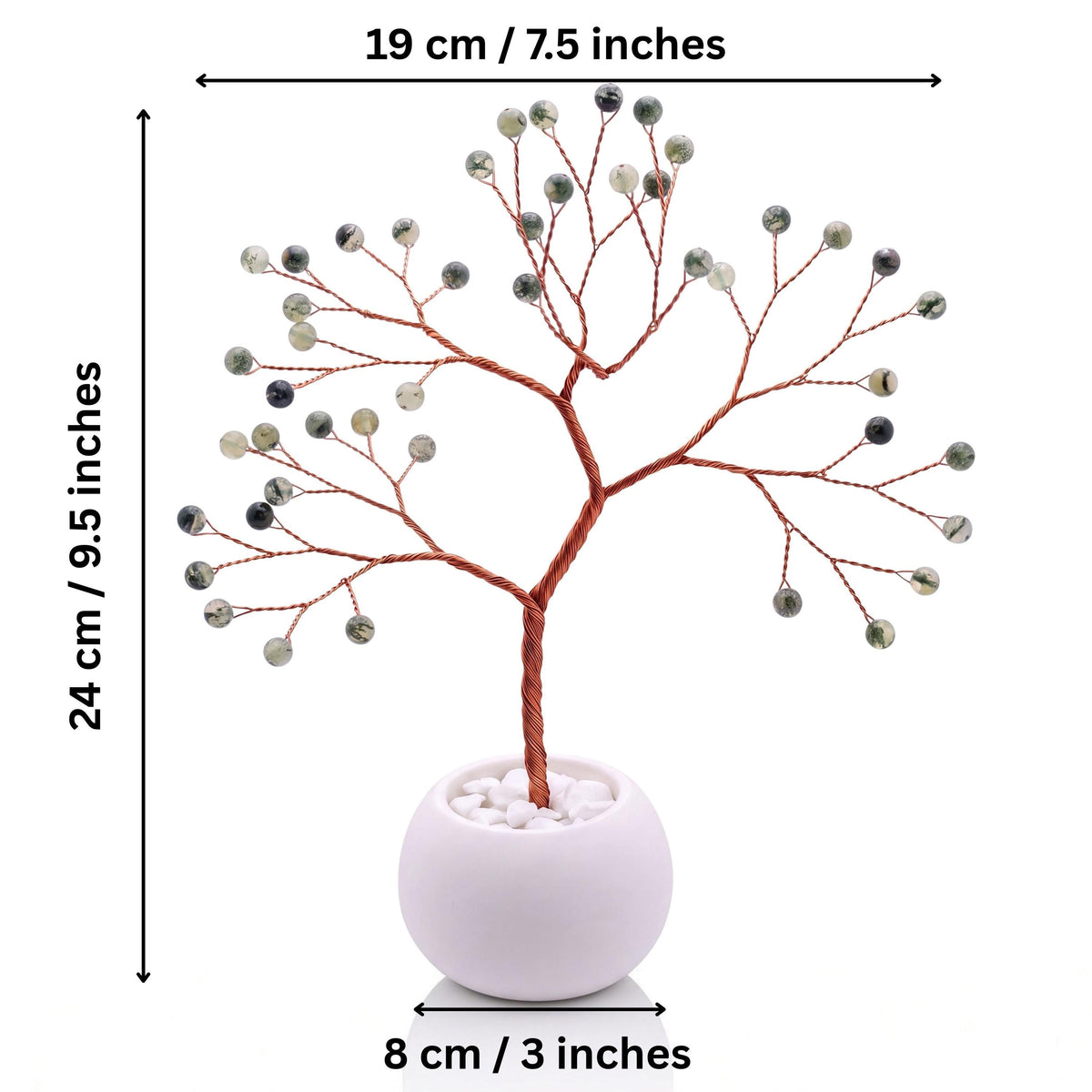 Size guide: copper tree about 24 cm (9.5 in) tall and 19 cm (7.5 in) wide, bowl about 8 cm (3 in)