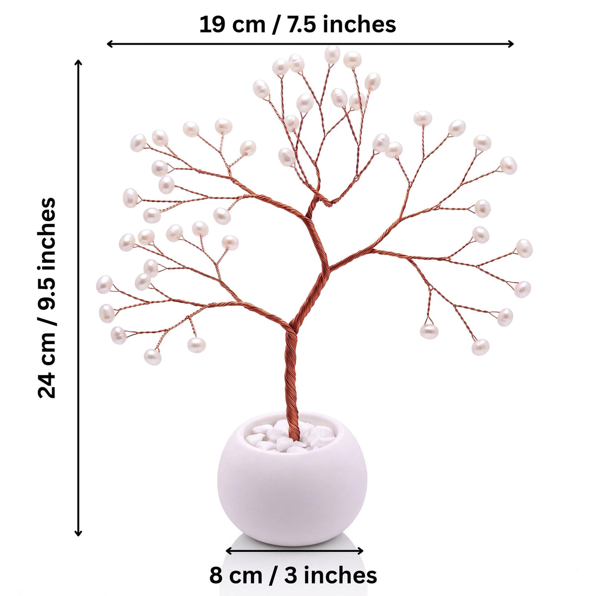 Copper pearl tree dimensions – height 24 cm (9.5 in), width 19 cm (7.5 in)