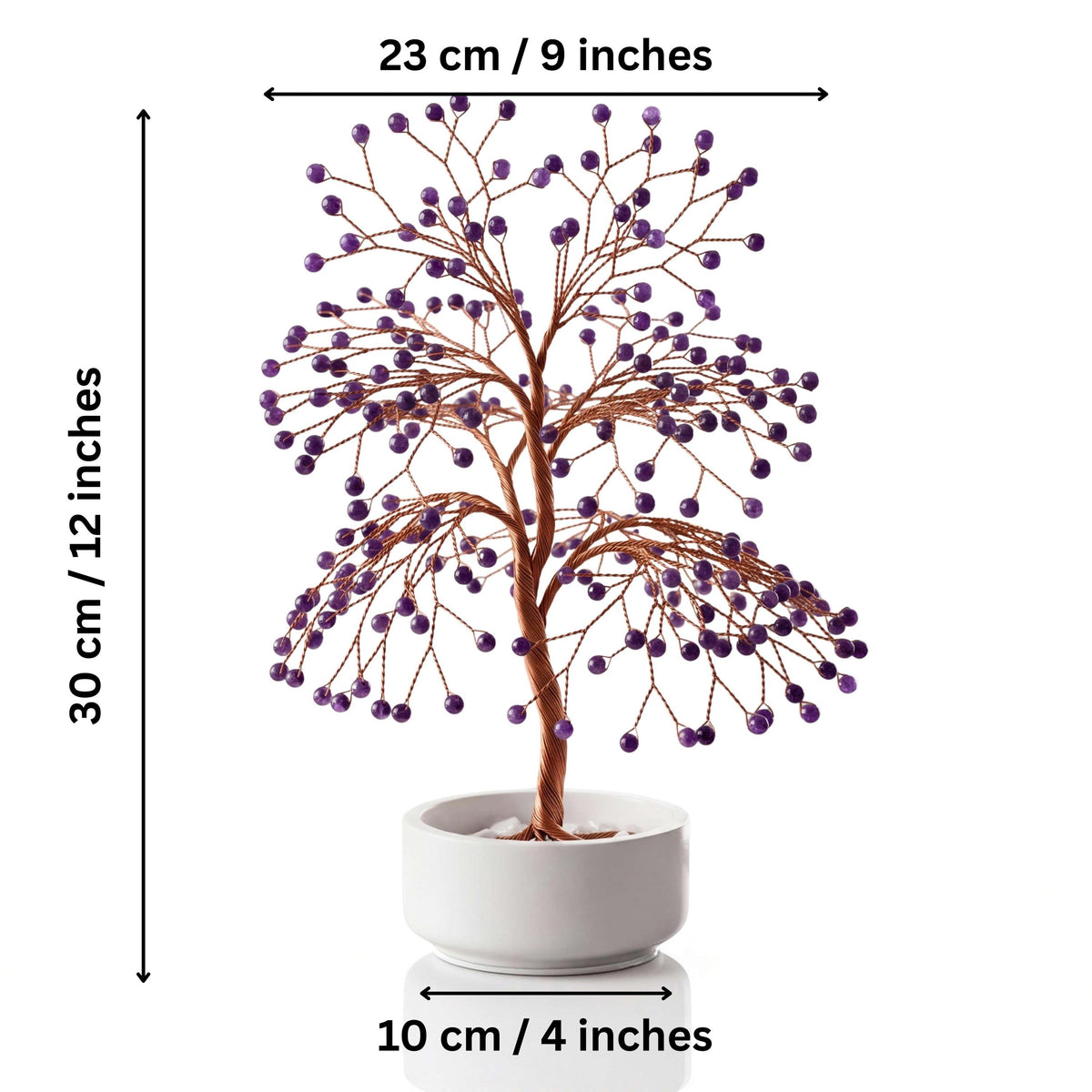 Size guide: large copper tree about 30 cm (12 in) tall and 23 cm (9 in) wide, bowl about 10 cm (4 in)