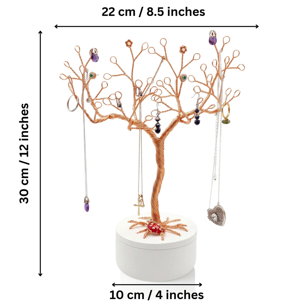 Gold jewelry tree with jewelry, 30 cm (12 in) tall