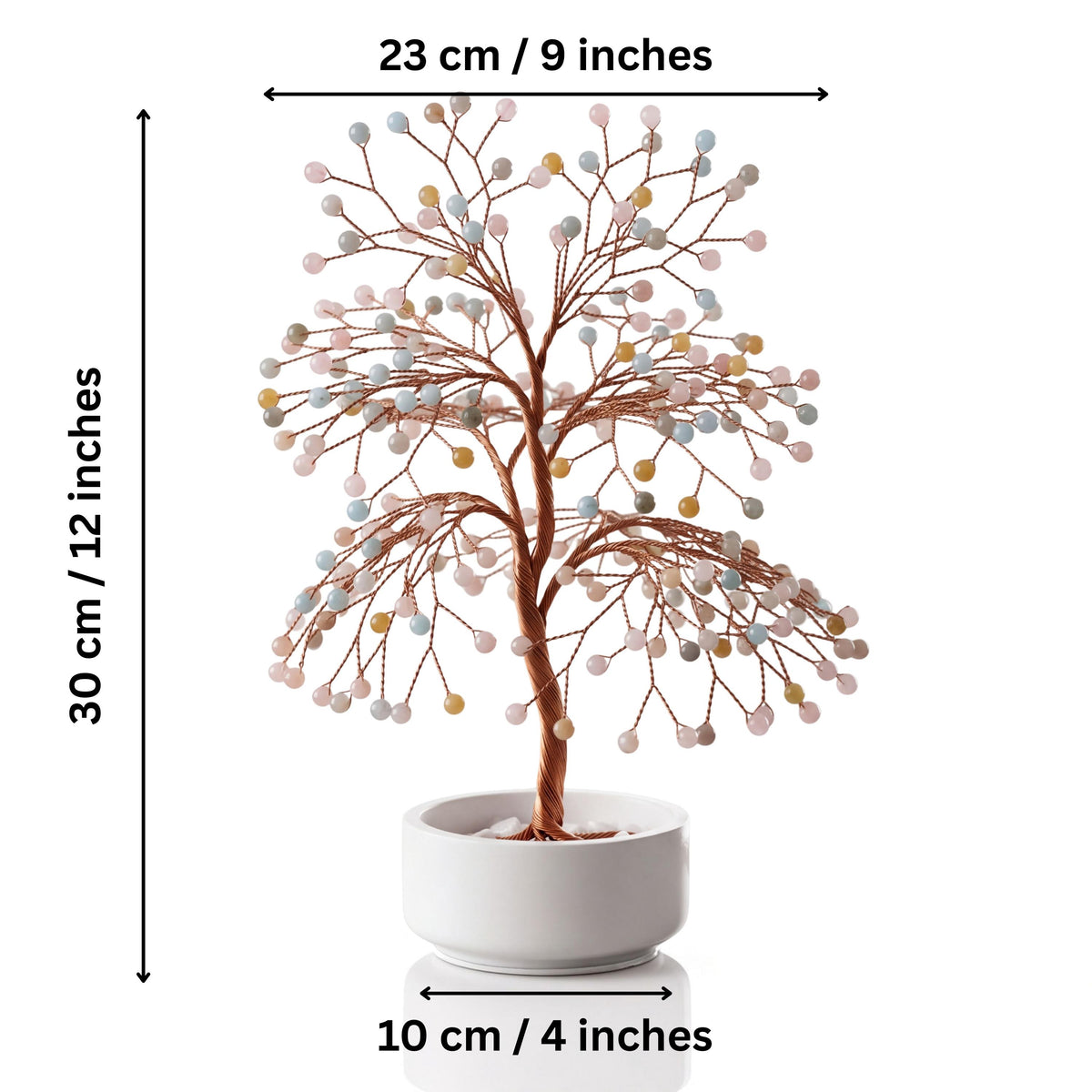 Size guide: large copper tree about 30 cm (12 in) tall and 23 cm (9 in) wide, bowl about 10 cm (4 in)