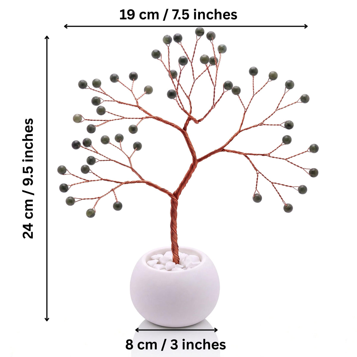 Size guide: copper tree about 24 cm (9.5 in) tall and 19 cm (7.5 in) wide, bowl about 8 cm (3 in)