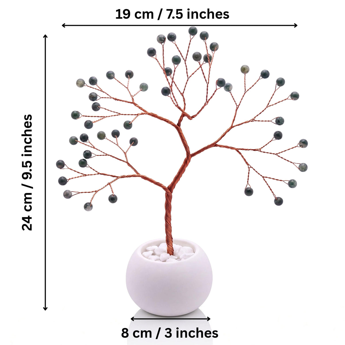Size guide: copper tree about 24 cm (9.5 in) tall and 19 cm (7.5 in) wide, bowl about 8 cm (3 in)