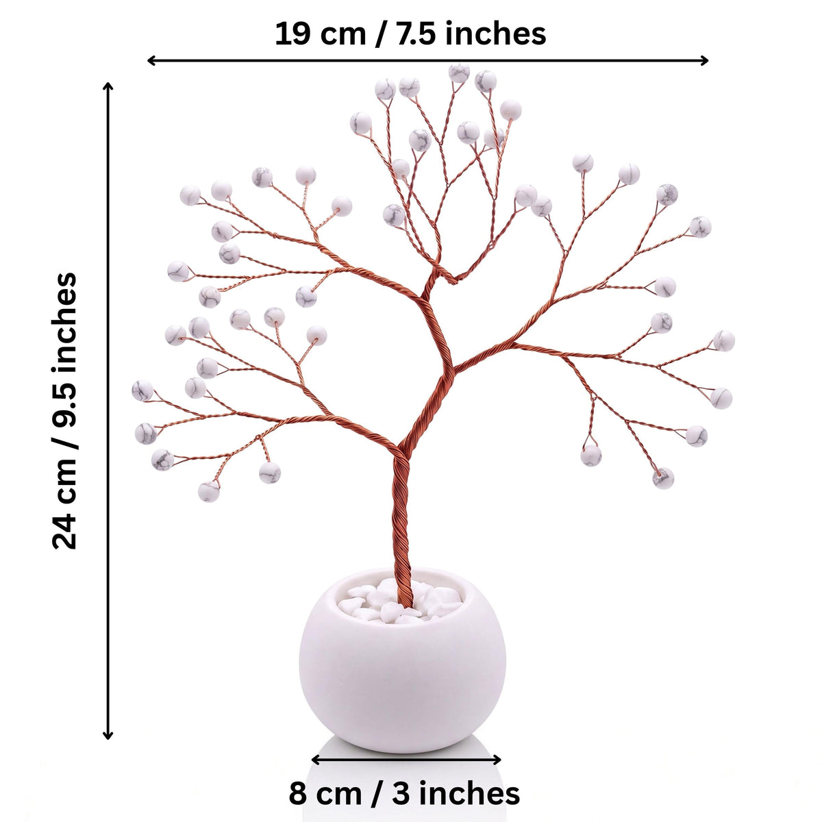 Size guide: copper tree about 24 cm (9.5 in) tall and 19 cm (7.5 in) wide, bowl about 8 cm (3 in)