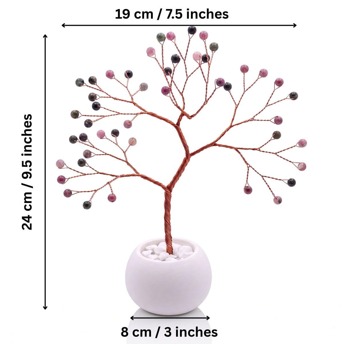 Size guide: copper tree about 24 cm (9.5 in) tall and 19 cm (7.5 in) wide, bowl about 8 cm (3 in)