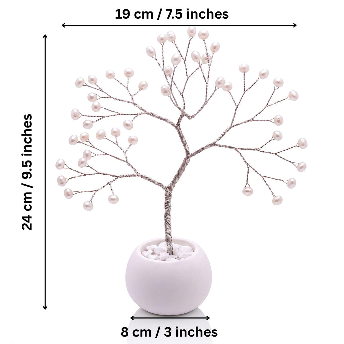 Silver pearl tree dimensions – height 24 cm (9.5 in), width 19 cm (7.5 in), bowl 8 cm (3 in)