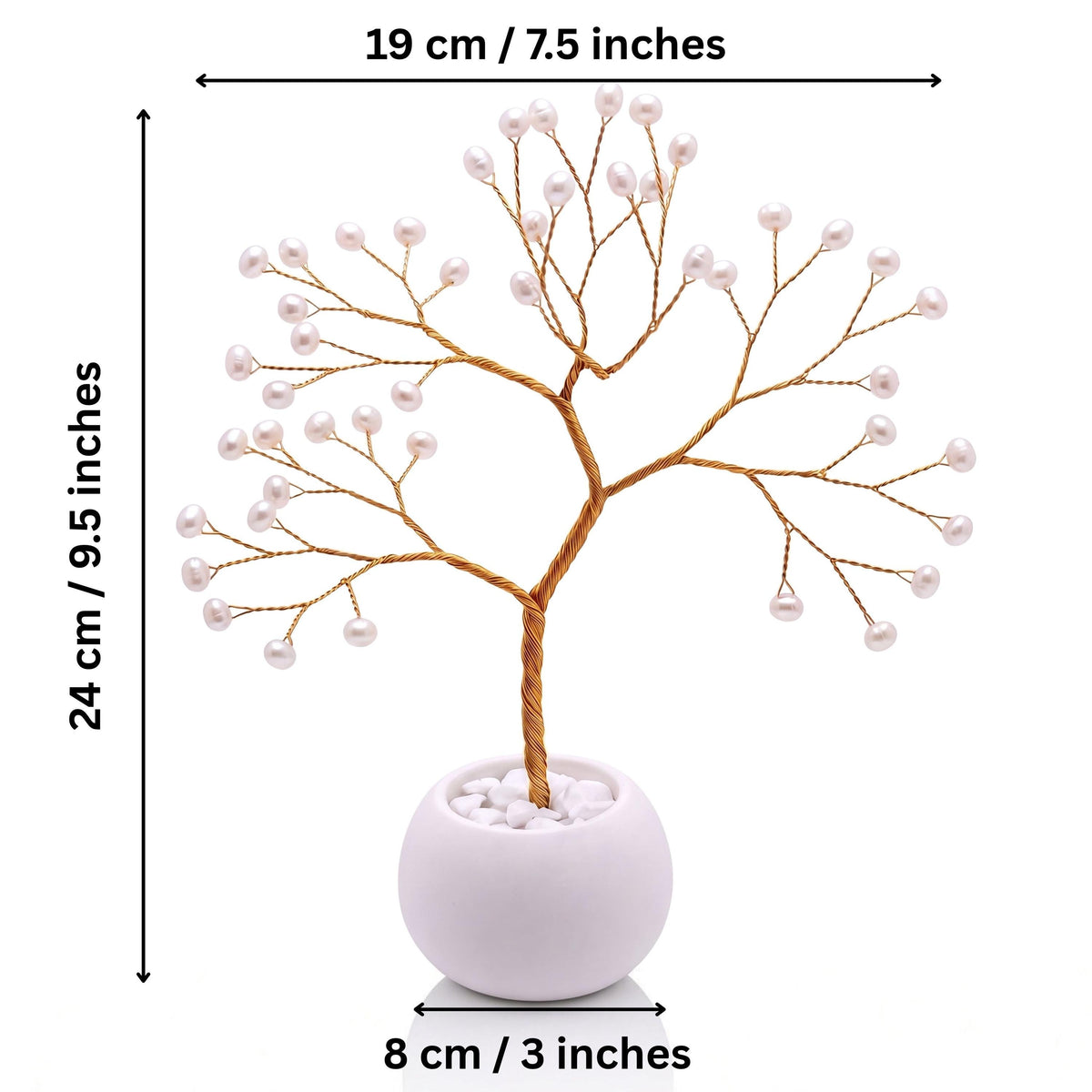 Gold pearl tree dimensions – height 24 cm (9.5 in), width 19 cm (7.5 in), bowl 8 cm (3 in)
