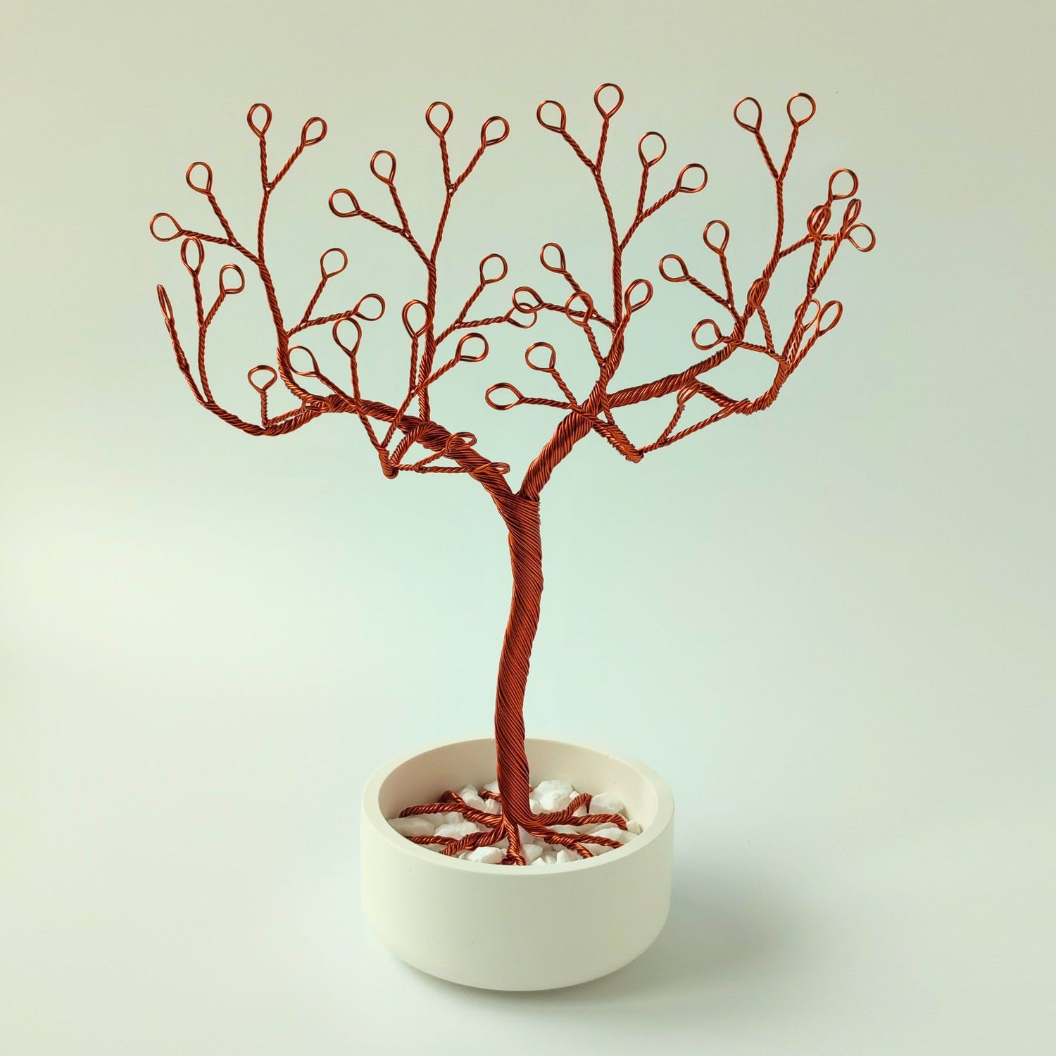 Handmade jewelry organizer with copper tree and stones