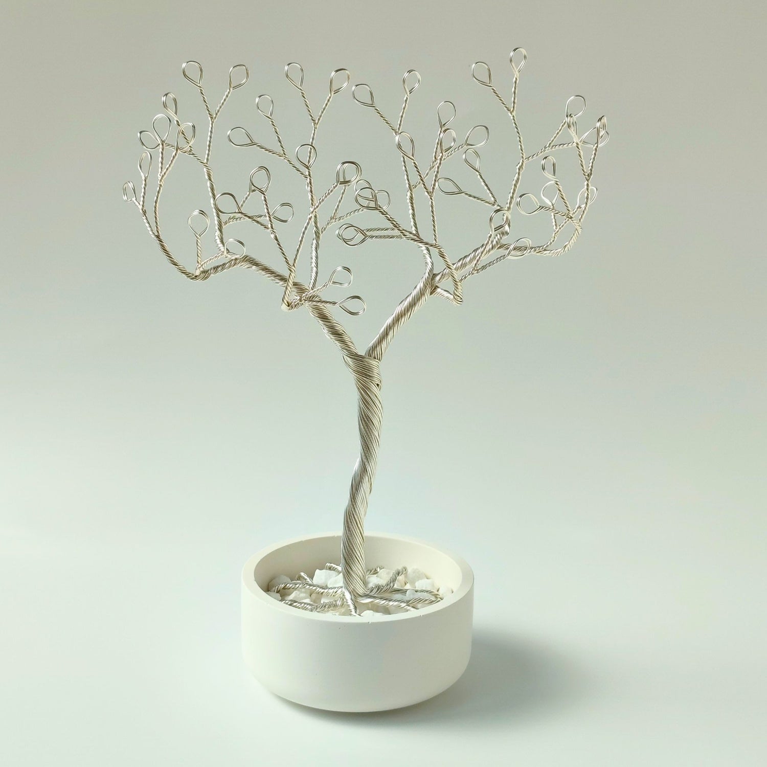 Handmade jewelry organizer with silver tree and stones