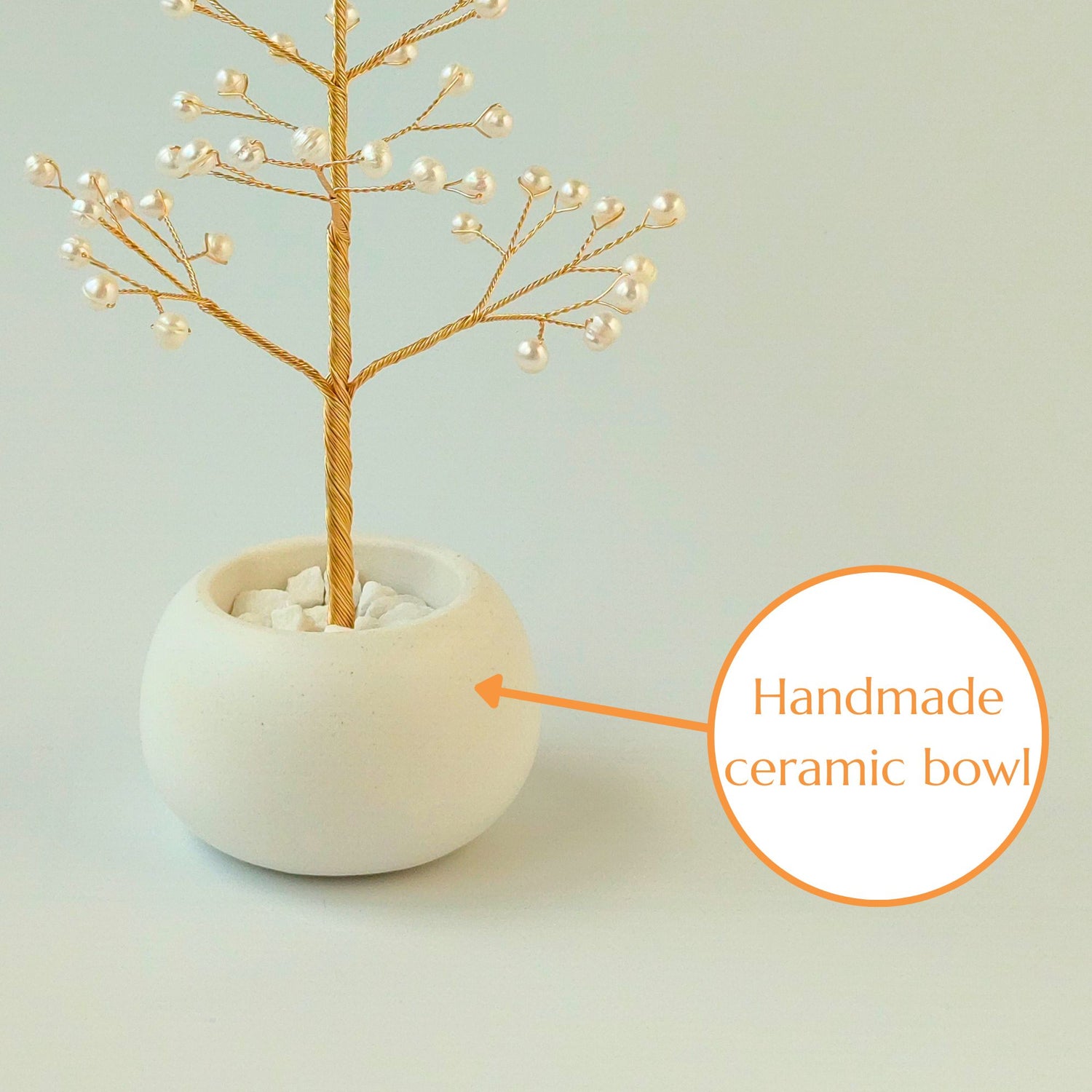 Handmade white ceramic base of Pearl Christmas Golden Tree – elegant glossy finish