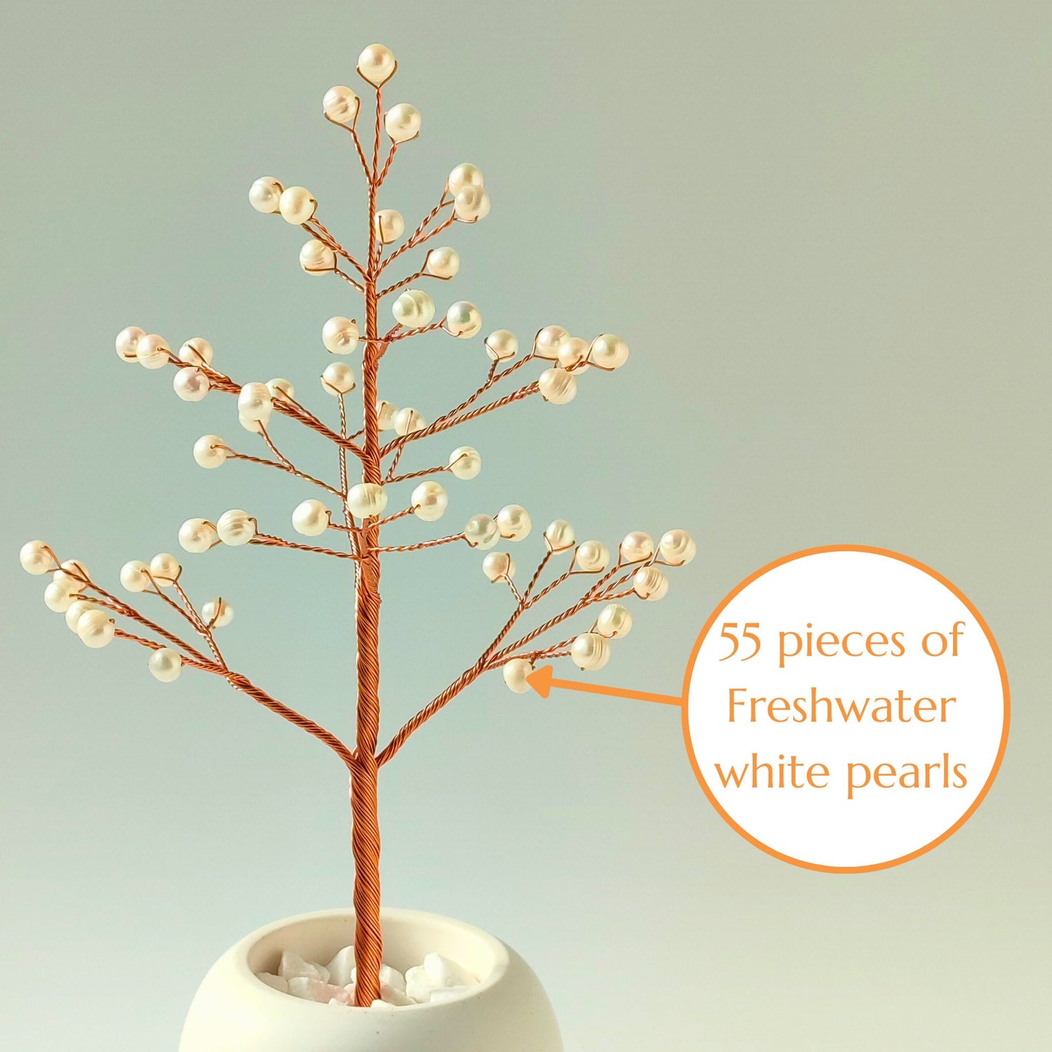 Detail of Pearl Christmas Tree branch showing 55 natural freshwater pearls
