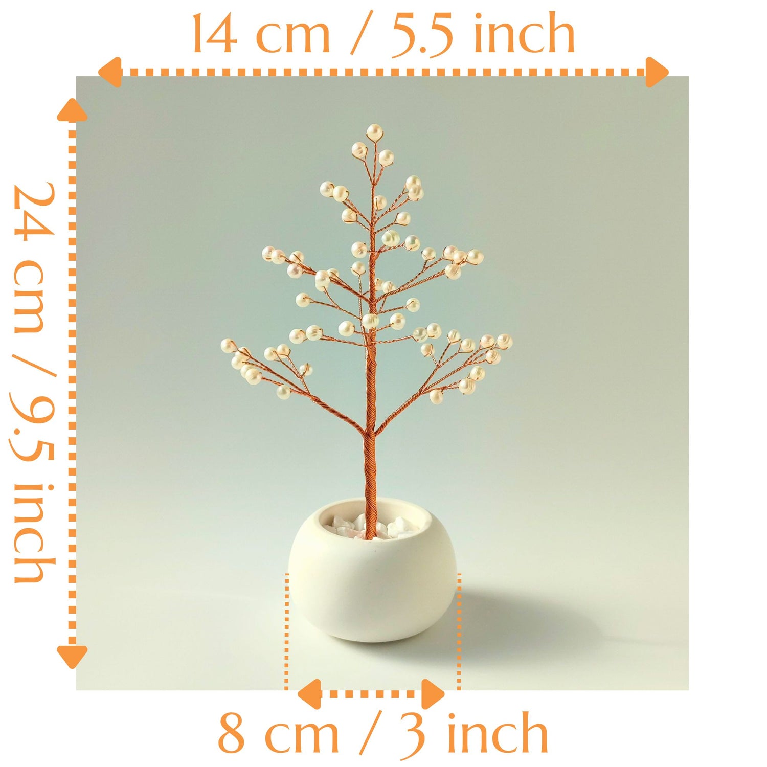 Dimensions of Pearl Christmas Tree – 24 cm tall, 14 cm wide, 14 cm depth