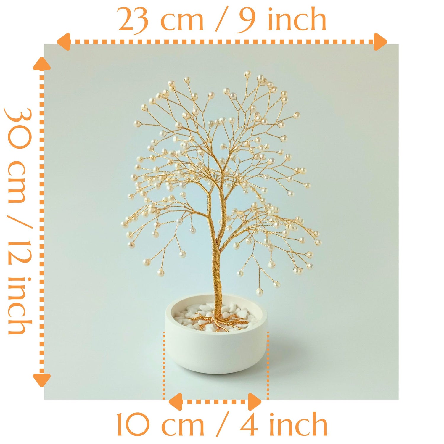 Dimensions of handmade pearl jewelry large gold tree – height 12 inch and width 9 inch