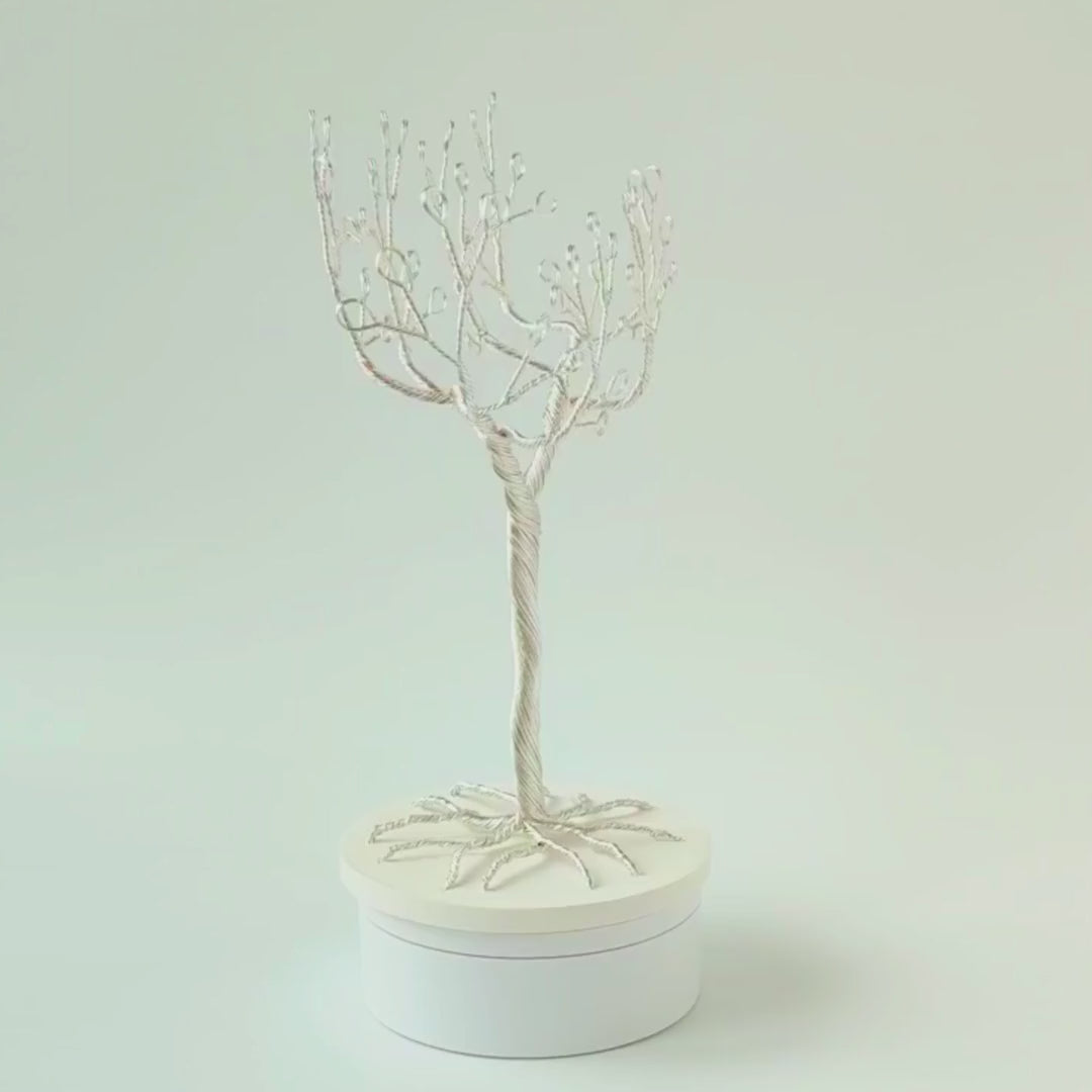 360° video of handmade silver jewelry tree with tray