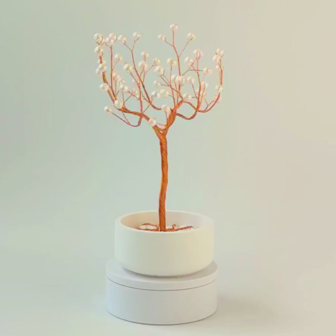 360° rotating view of handmade 54 pearl jewelry elegant copper tree – see all angles of the sculpture