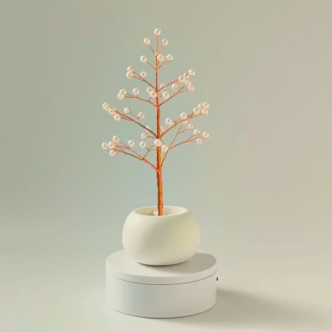 360-degree rotating view of handmade Pearl Christmas Tree with copper wire and freshwater pearls