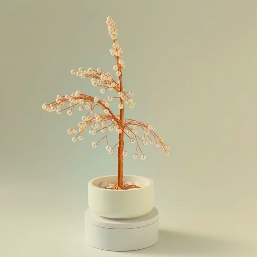 360° rotating view of handmade 180 pearl jewelry large copper tree – see all angles of the sculpture
