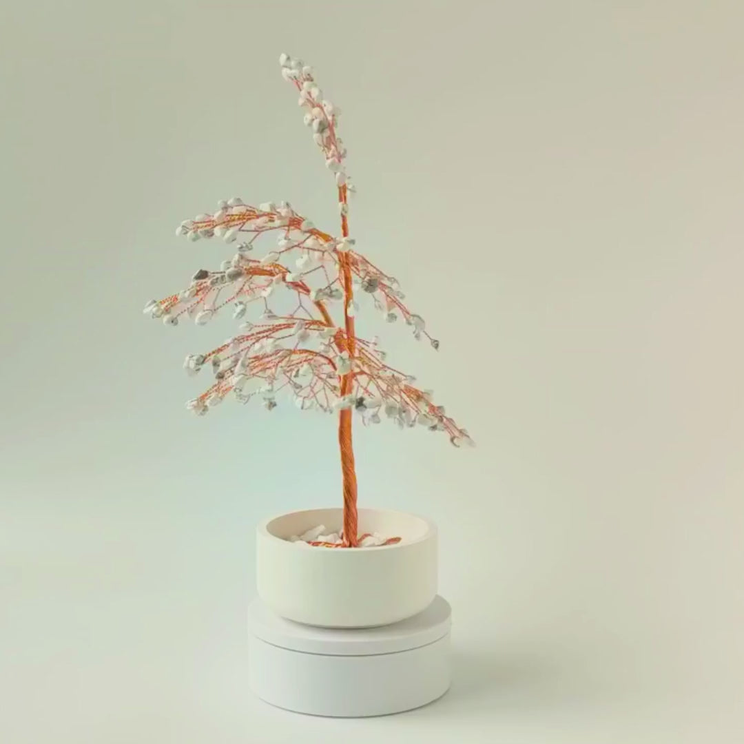 360° rotating view of handmade 280 howlite large copper tree – see all angles of the sculpture