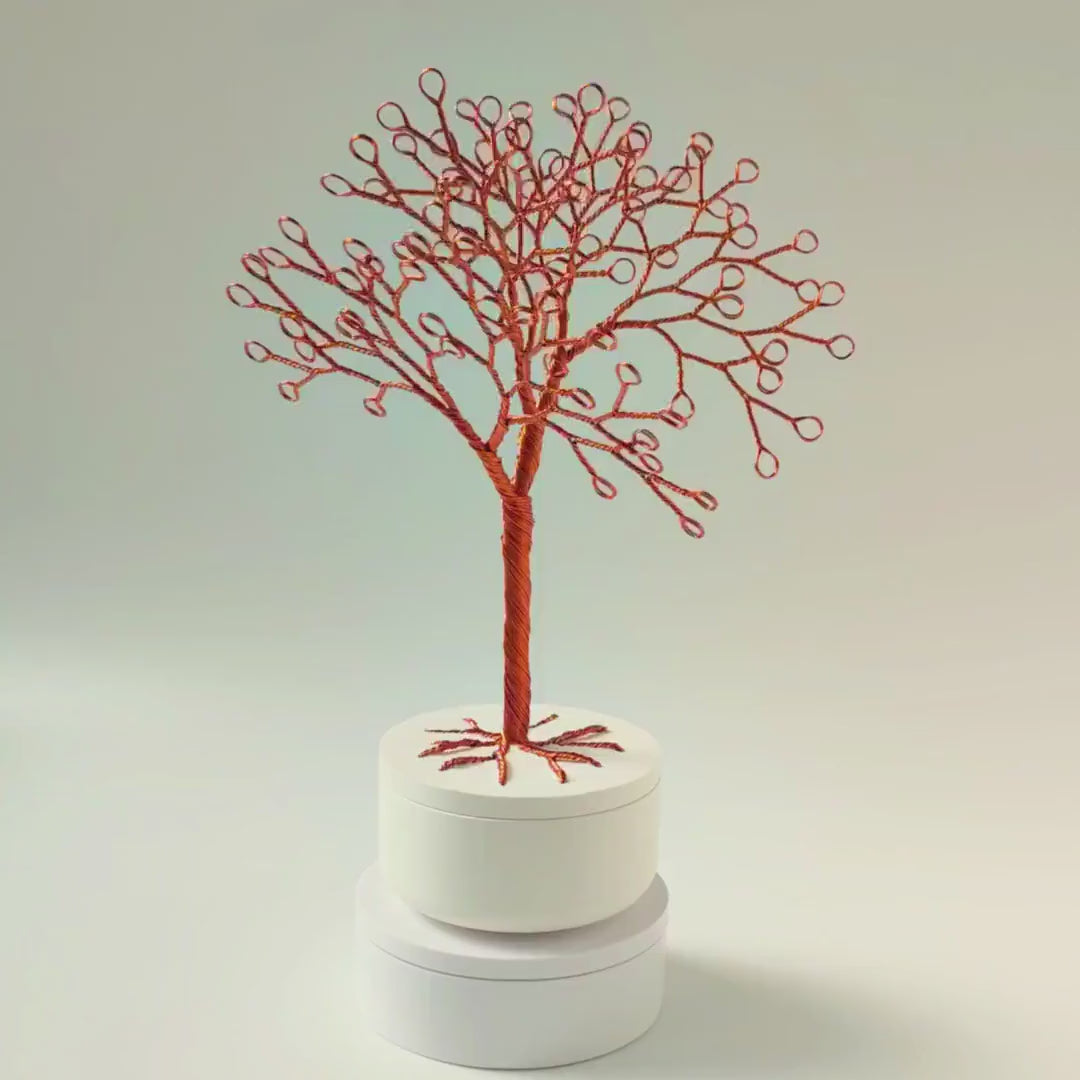 360° video of handmade copper jewelry tree with white lidded keepsake bowl