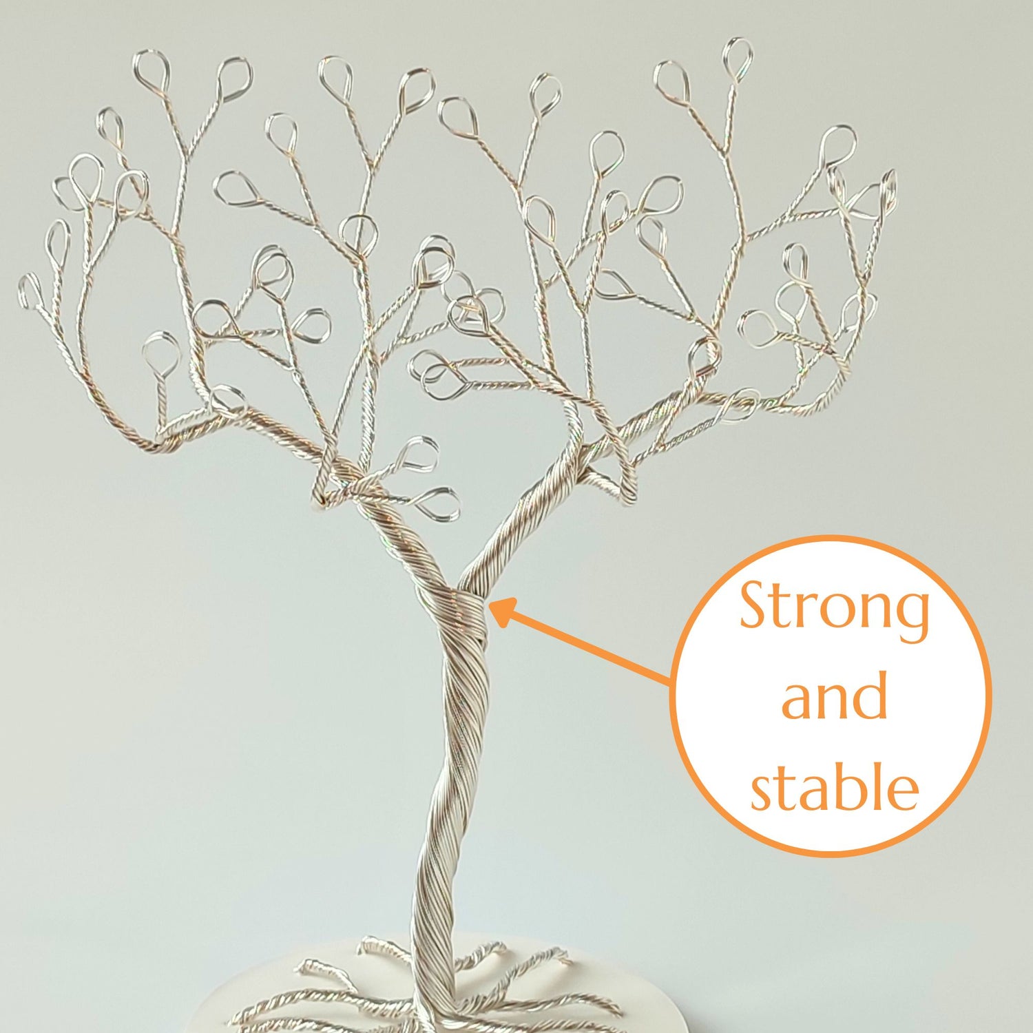 Silver jewelry holder with strong and stable wire trunk and ceramic tray